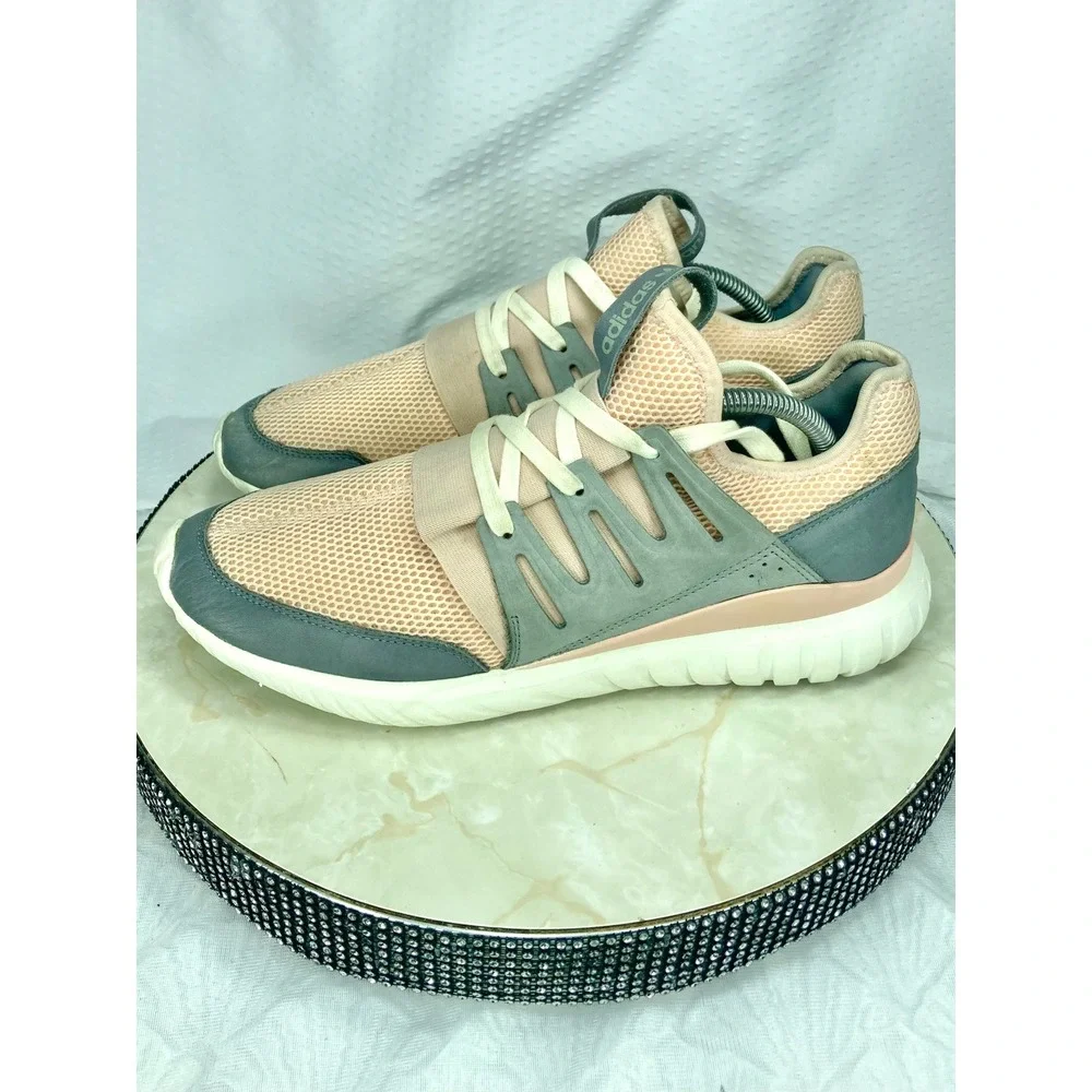 Adidas Tubular Radial Running Shoes Men Sz 11 Pink Grey Low Top Sporty Sneakers